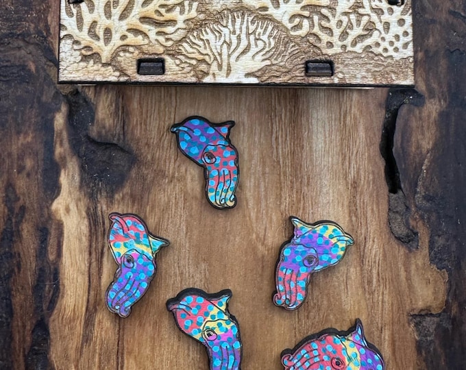 Bright Spotted Cuttlefish Stud Earrings – Hand-Painted Ocean Jewelry