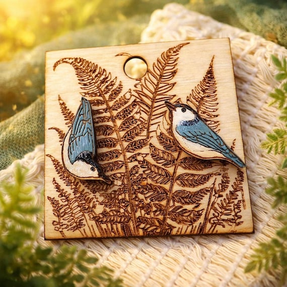 Woodland Bird Stud Earrings, Nuthatch Asymmetrical (Hypoallergenic Posts)