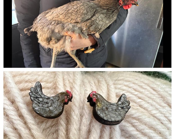 Featured listing image: Custom Chicken Earrings – Hand-Painted Wood Studs of Your Pet or Any Breed – Personalized Farm Animal Jewelry Gift with Gift Box