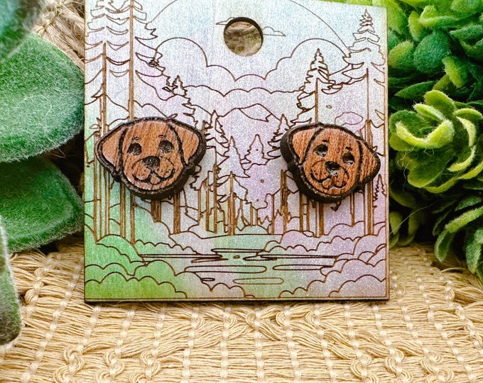 Cherry Wood Labrador Retriever Stud Earrings