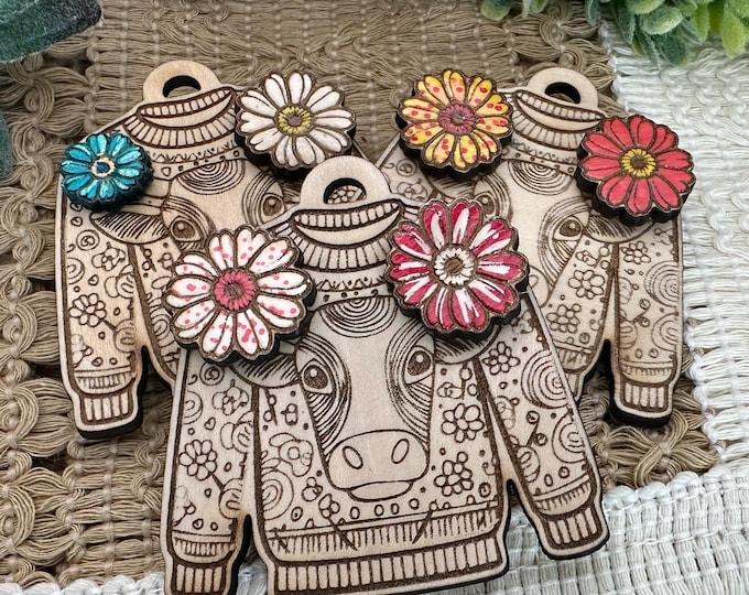 Gerber Daisy Earrings on a Wood Ugly Sweater