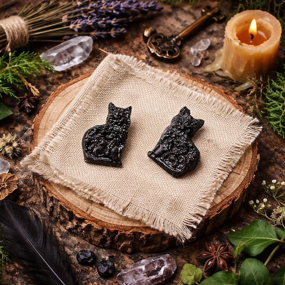 Mini Black Cat Earrings: Hand-Painted Wood Studs (Everyday Wear)