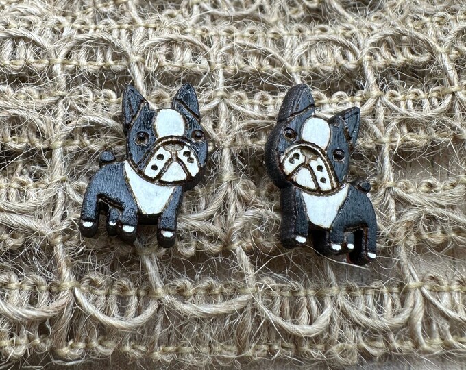 Boston Terrier Dog Post Earrings- two sizes -Mailed in a wood gift box-