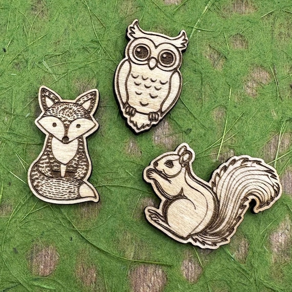Woodland Mini Animal Wood Blanks – Owl, Fox, and Squirrel Designs