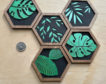 Plant-themed 10cm Wood Mural Tiles
