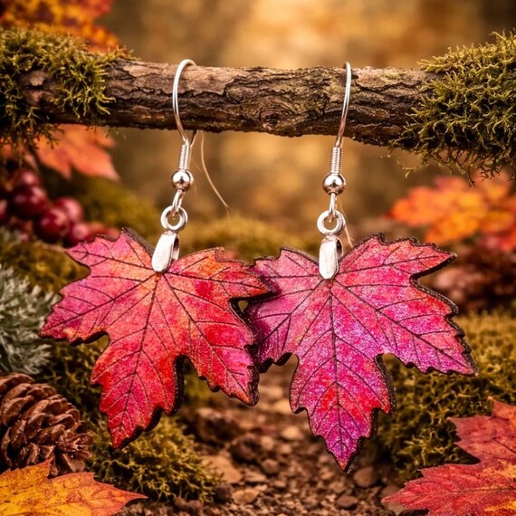 Maple Leaf Earrings with Rose Gold Stainless Steel French Hooks