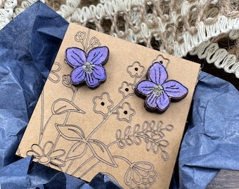 Violet Earrings in a wood gift box + optional ugly sweater wood card