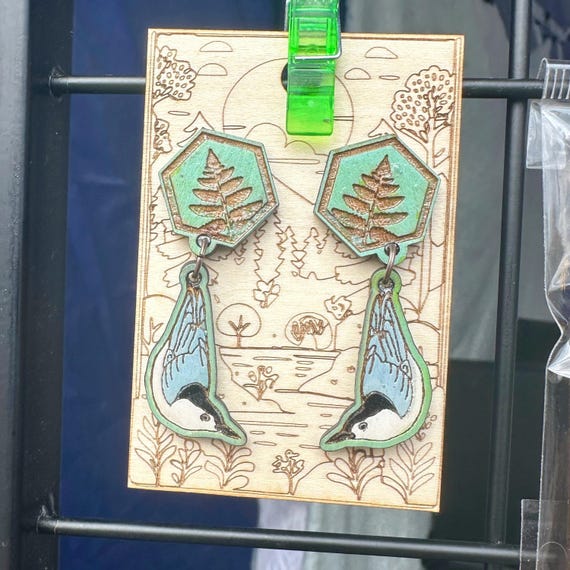 Bird Lover Earrings: Nuthatch Design (Wood, Hand Painted)