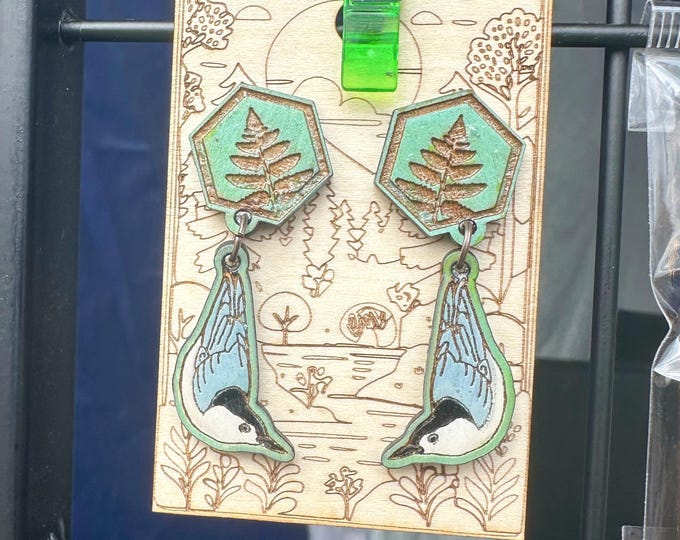 Nuthatch Bird Earrings- Dangle Studs