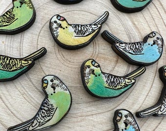 Custom Parakeet Earrings – Hand-Painted Budgie Studs – Laser Cut Wood Bird Jewelry – Personalized Pet Earrings – Bird Lover Gift