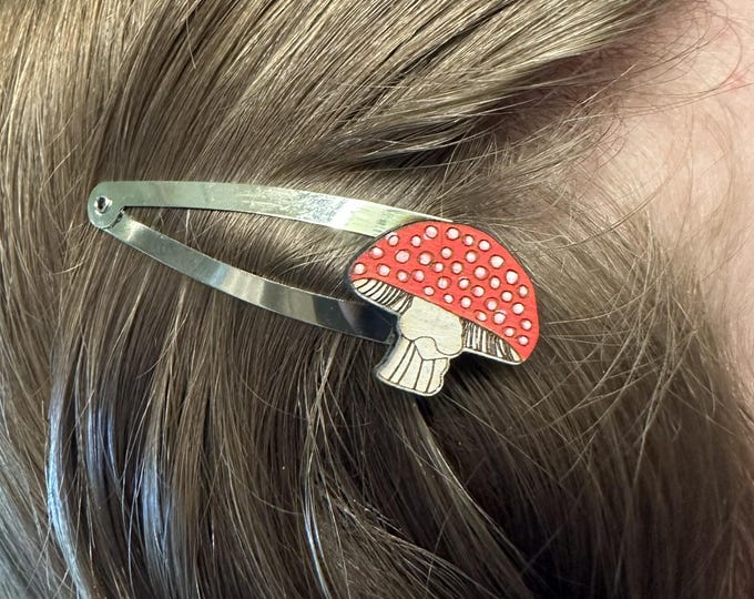 Mushroom Hand-painted Hair Clip