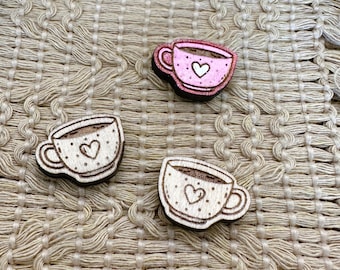 4+ Heart Teacup Unfinished Wood Pieces Jewelry Blanks