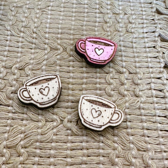 4+ Heart Teacup Unfinished Wood Pieces Jewelry Blanks