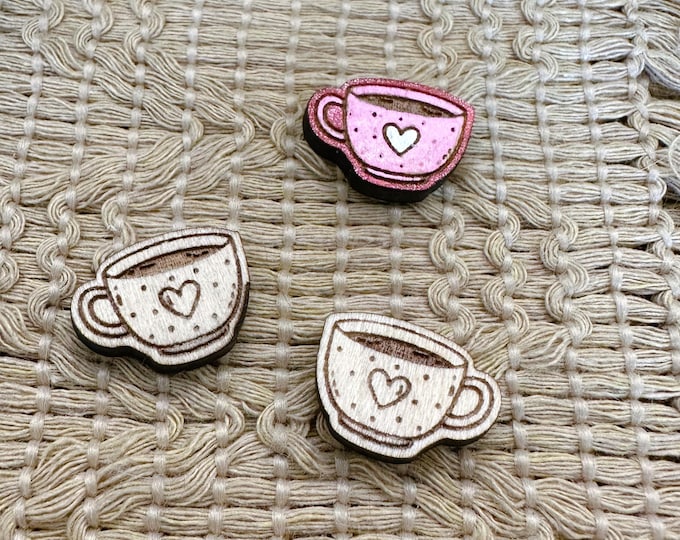 4+ Heart Teacup Unfinished Wood Pieces Jewelry Blanks