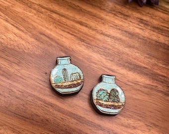 Hand Painted Wood Terrarium Earrings: Laser Cut Plant Jewelry