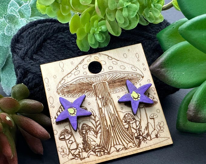 Bittersweet Nightshade Flower Stud Earrings – Hand-Painted Wood Jewelry