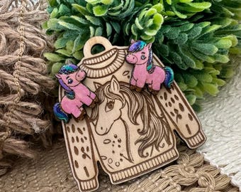 Colorful Kawaii Horse Studs in a wood gift box