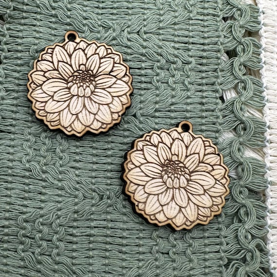 Dahlia or Zinnia Wood Charms for Jewelry Crafting