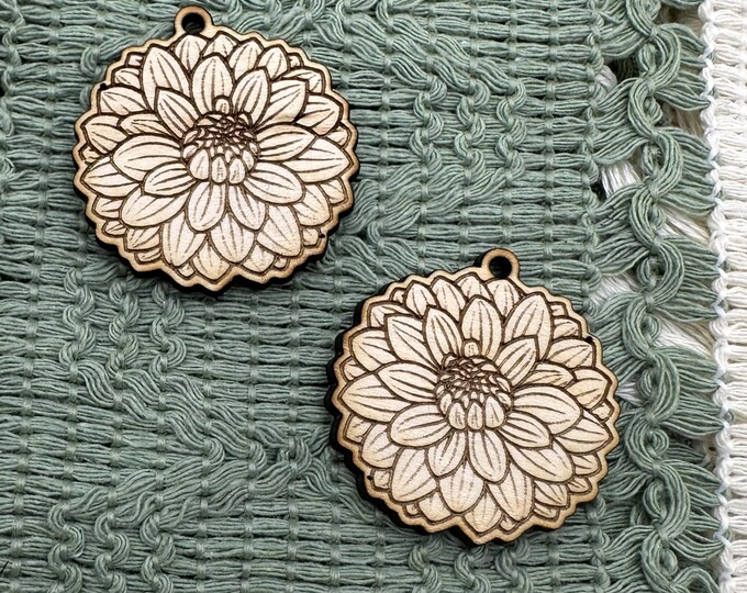 Dahlia or Zinnia Wood Charms for Jewelry Crafting