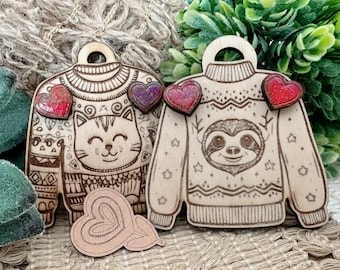 Red-Pink-Purple Hearts on an Ugly Sweater Earrings