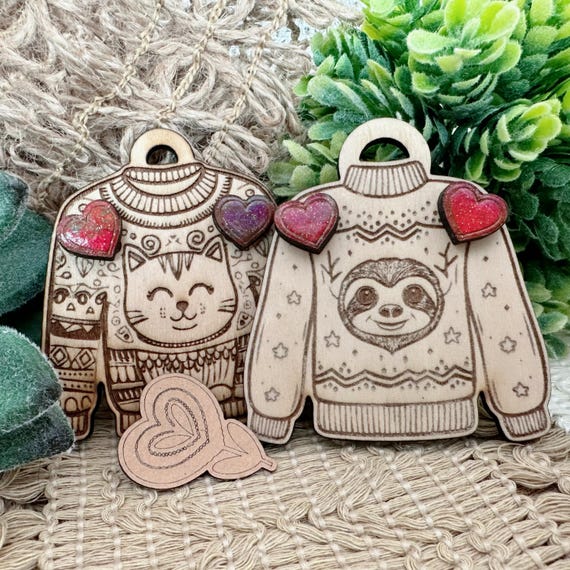 Red-Pink-Purple Hearts on an Ugly Sweater Earrings