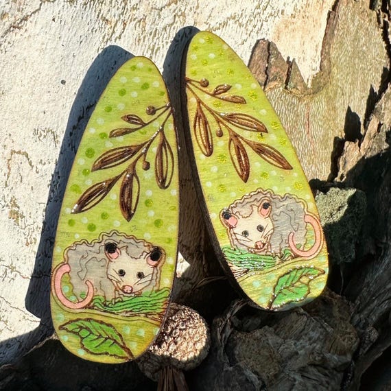 Opossum Hair Clips for Playing Dead in Style – Hand Painted Wooden Possum Barrettes