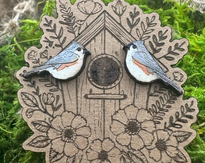 Handmade Wood Titmouse Earrings