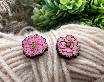 Peony Stud Earrings in a wood gift box
