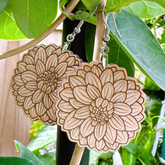 Unfinished Wood Dahlia Earrings