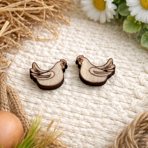 Chicken Blank Mini Wood Pieces for DIY Jewelry and Craft Making