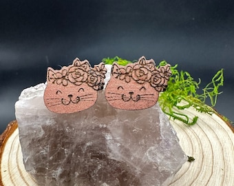 Kitty Doodle Earrings in a wood gift box