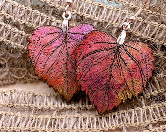 Fall Leaf Dangle Earrings with Rose Gold Stainless Steel French Hooks