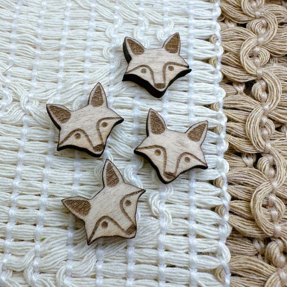 Fox Face Wood Earring Blanks, Laser Engraved Kawaii
