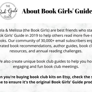 Pode incluir: Fundo branco com o texto "Sobre o Guia das Meninas dos Livros". O texto descreve o Guia das Meninas dos Livros, um recurso para recomenda&ccedil;&otilde;es de livros, guias de autores e recursos de clubes de leitura. A imagem tamb&eacute;m inclui o texto "Ao comprar kits de clubes de leitura no Etsy, verifique o nome da loja para garantir que &eacute; o produto original do Guia das Meninas dos Livros".