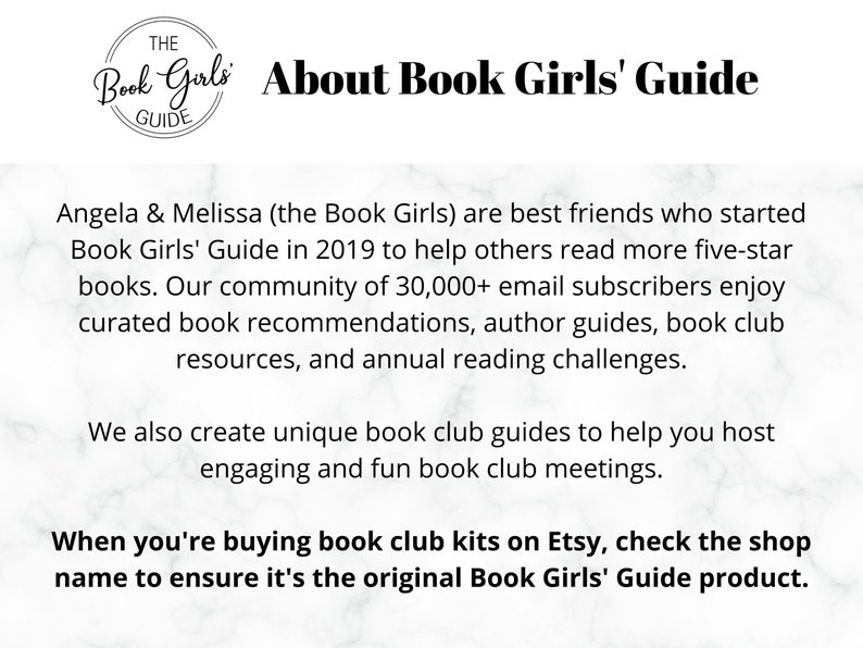 Pode incluir: Fundo branco com o texto "Sobre o Guia das Meninas dos Livros". O texto descreve o Guia das Meninas dos Livros, um recurso para recomenda&ccedil;&otilde;es de livros, guias de autores e recursos de clubes de leitura. A imagem tamb&eacute;m inclui o texto "Ao comprar kits de clubes de leitura no Etsy, verifique o nome da loja para garantir que &eacute; o produto original do Guia das Meninas dos Livros".