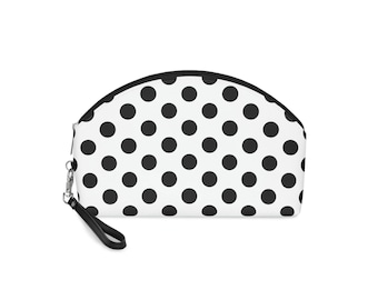 Black Polka Dot Travel Makeup Bag with Detachable Strap Chic and Versatile