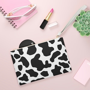 Cow Print Clutch Bag, Animal Print Makeup Bag, Black and White Cow Clutch, Farmhouse Style Purse, Cow Lover Gift, Country Chic Bag