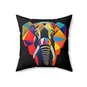 Almohada cuadrada de doble cara con elefante colorido negro, linda almohada, estampado animal