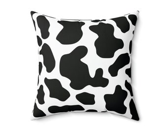 Cow Print Square Throw Pillow, Cow Gift, Decorative Pillow, Black, Lumbar Pillow, Cushion Covers