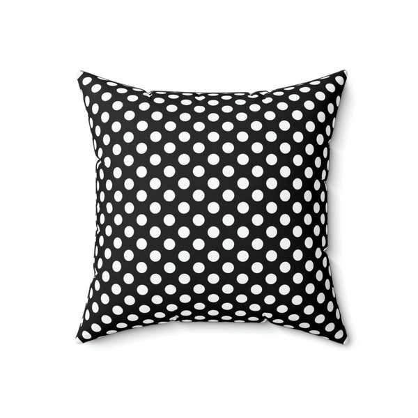 Coussin carré noir à pois blancs