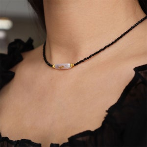 Black Spinel necklace | Beaded Spinel Necklace | White Stick Pearl 4-5mm | Gift for her | Freshwater Pearl