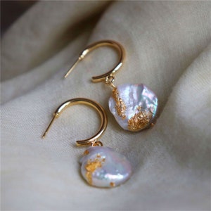 Baroque Pearl Earrings | Gold Pearl Drop Earrings | Real Pearls | Brides Pearl Jewellery