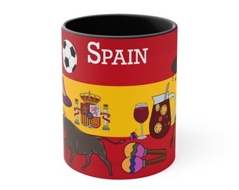 Spain mug, Spanish-inspired Mug, Spanish design, Travel, Desk Mug, Perfect Gift, Custom mug, Unique Design Accent Coffee Mug, 11oz
