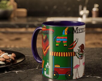 Mug Personnalisé - Tasse à Café Blanc - Drapeau Du Mexique Imprimé - 325 Ml - Céramique - Neuf !