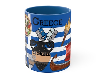 Greece mug, Greek-inspired Mug, Greek design, Travel, Desk Mug, Perfect Gift, Custom Designed, Unique Design Accent Coffee Mug, 11oz