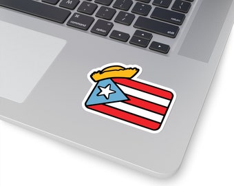 May include: A sticker of the Puerto Rican flag with a yellow straw hat on top. The flag is red, white, and blue with a white star in the blue triangle.