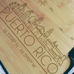 Puerto Rico Cutting Board, Bamboo Cutting Board,   Put your own Coordinates, PR Gift , Family Gift