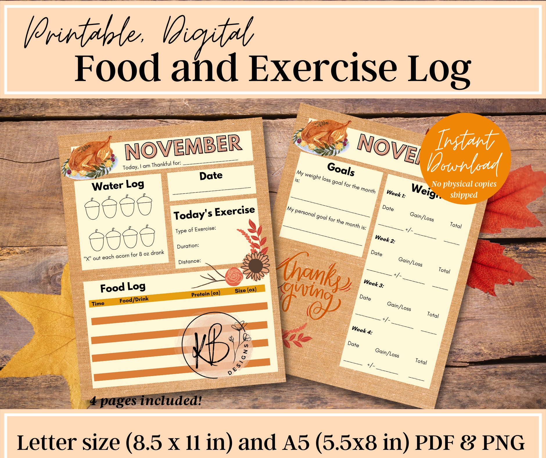 November Exercise November Food/exercise Log and Monthly Weigh-in Tracker - Etsy