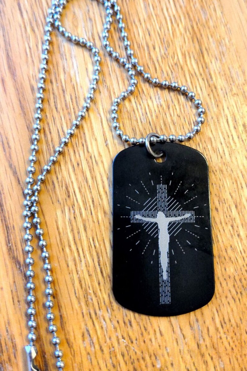 Crucifix Dog Tag Necklace black Etsy
