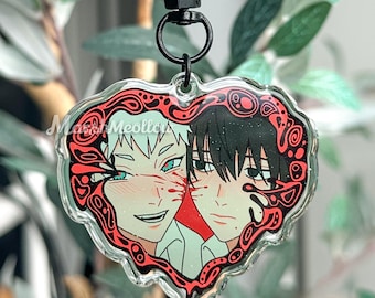 Llavero de anime de doble cara con dije acrílico con marco de corazón TSHD